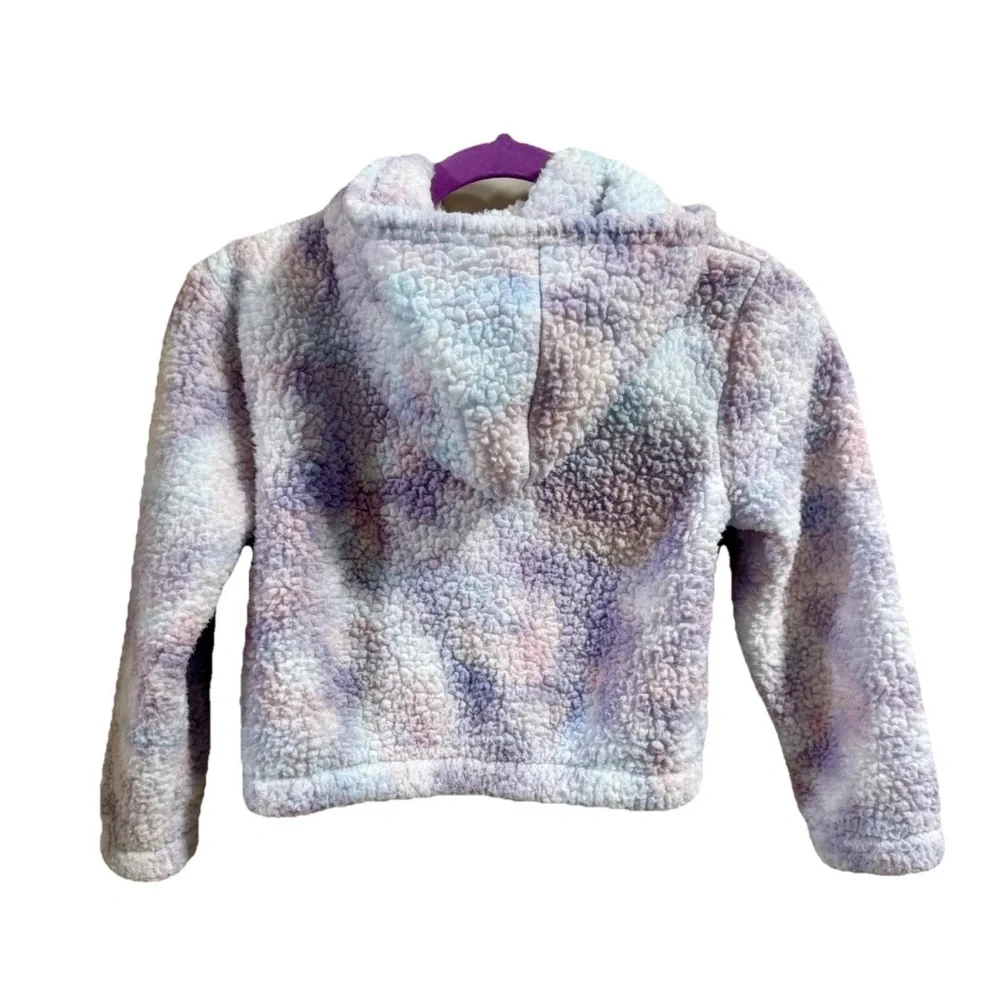 Limited Too Girls Sz 8 Sherpa Pastel Tie Dye Hooded Zip Up Jacket Pockets Spring